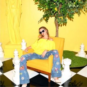 Alice and Olivia Off The Shoulder Yellow Lime Bright Yellow Size XS